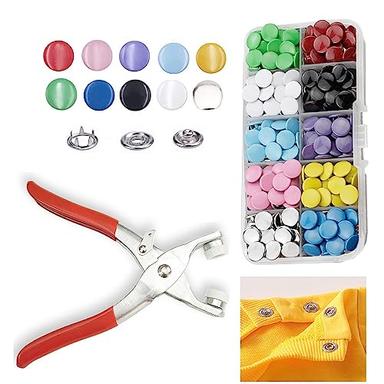 Sewing Snaps Fasteners Kit with Press Pliers Installment Tool, Heavy-Duty  Snap Pliers Sets with 4 Size Plastic Metal No-Sew Snap Buttons for Sewing