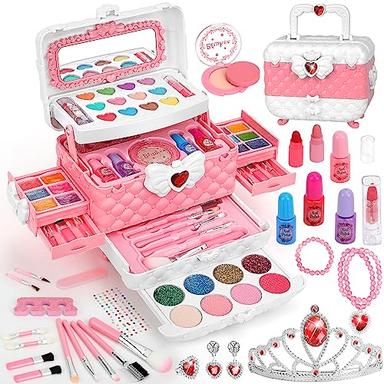Tomons Kids Washable Makeup Kit, Fold Out Makeup Palette with Mirror, Make Up Toy Cosmetic Kit Gifts for Girls - Safety Tested- Non Toxic